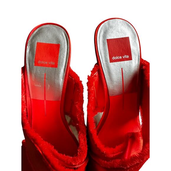 Dolce Vita Red-Orange Satin Fringe Trim Mule, Block Heel, Women's 10 - Picture 5 of 8